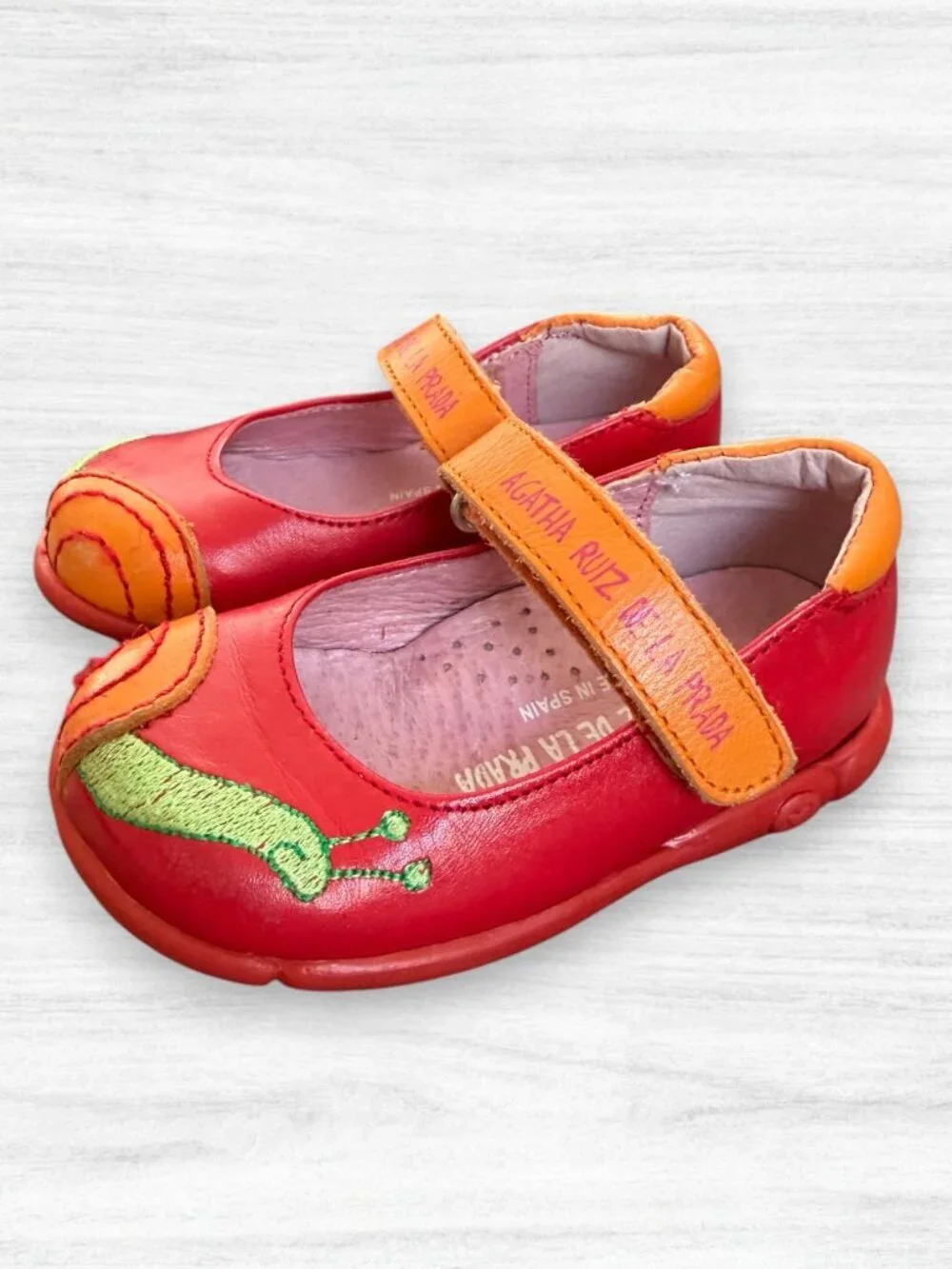 Agatha Ruiz de la Prada Snail Mary Jane Red Baby Leather Shoe EU 21 US 5 Toddler